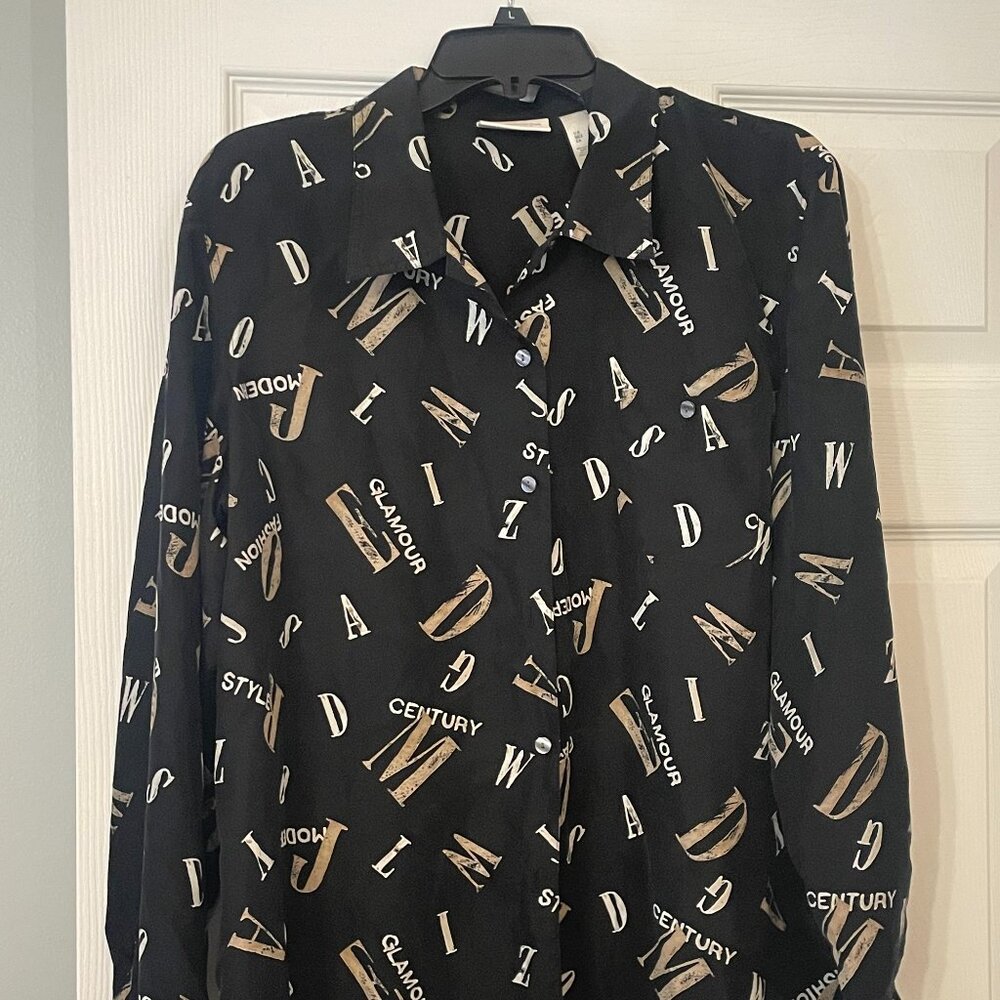 Liz Wear  Vintage Blouse Modern Glamour Letters size XL  Liz Claiborne